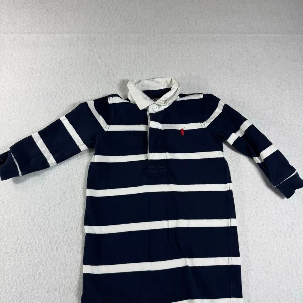 Ralph Lauren 12M Baby Striped Cotton Jersey Rugby Coverall Classic Polo